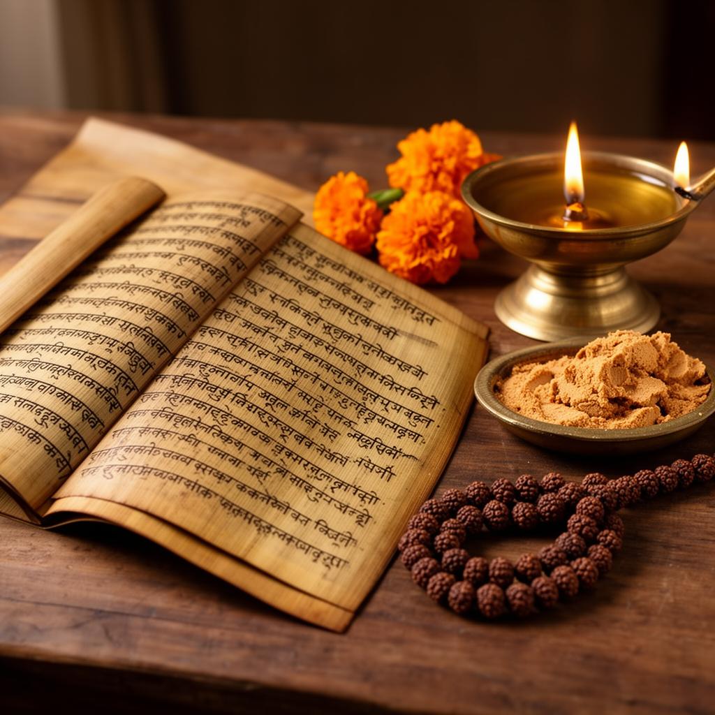Ancient Sanskrit manuscripts on palm leaves