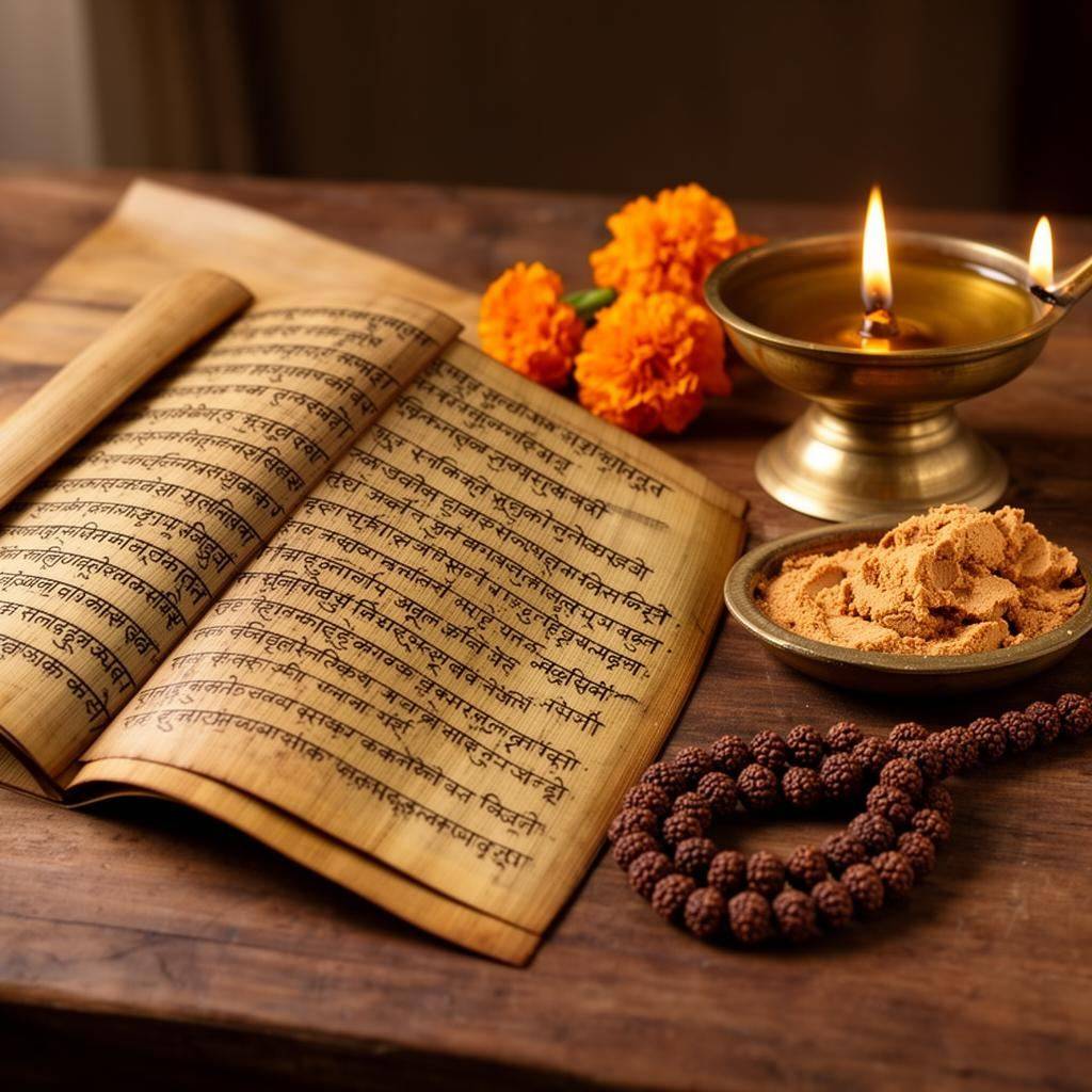 Ancient Sanskrit manuscripts on palm leaves
